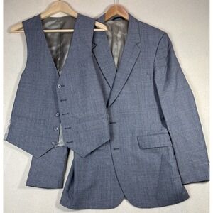 VTG Allyn St. George 2 Piece Wool Jacket and Vest Gray‎ Windowpane Size 38R USA